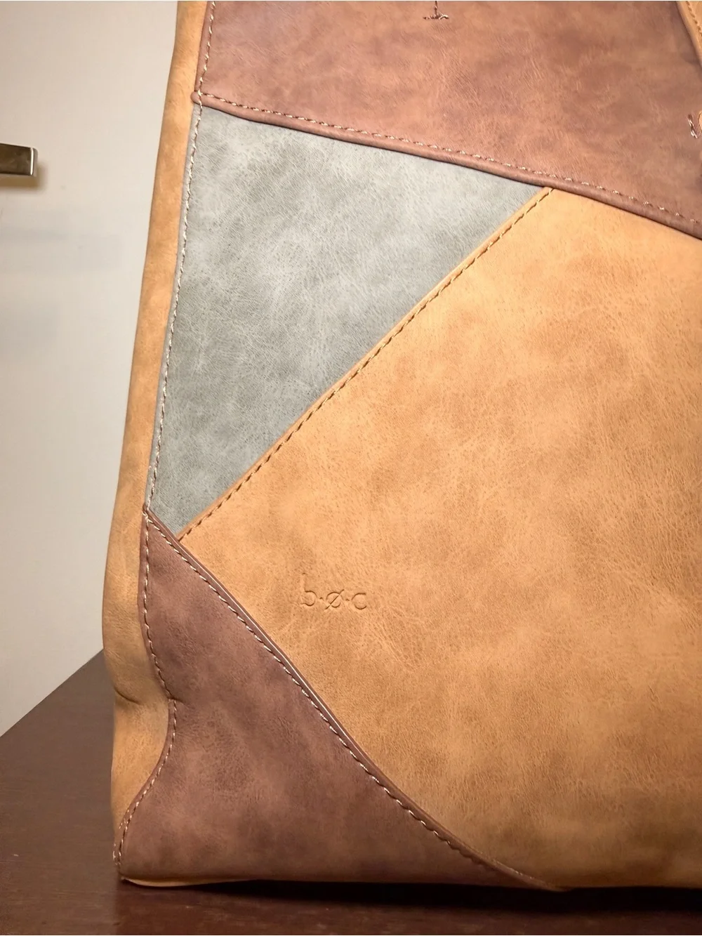 boc Brown & Gray Patchwork Tote with Knot Accent